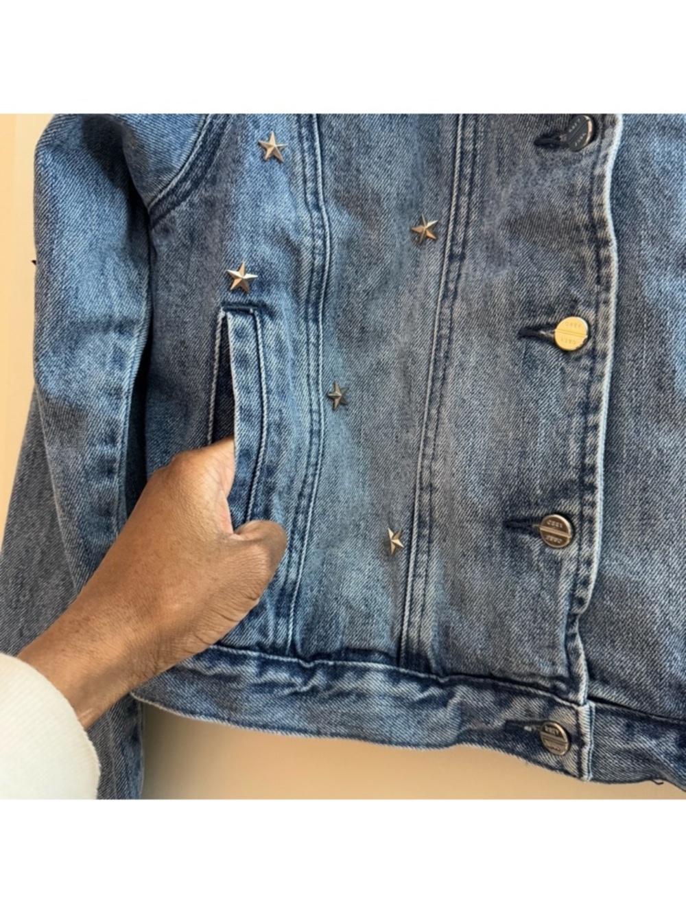 Obey Cropped Star Studded Blue Denim Jean Jacket Stardom Size Medium View 5